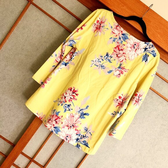 Joules Yellow Floral Blue Red Heavy Cotton Tunic Top Blouse sz US 12 - Picture 5 of 11